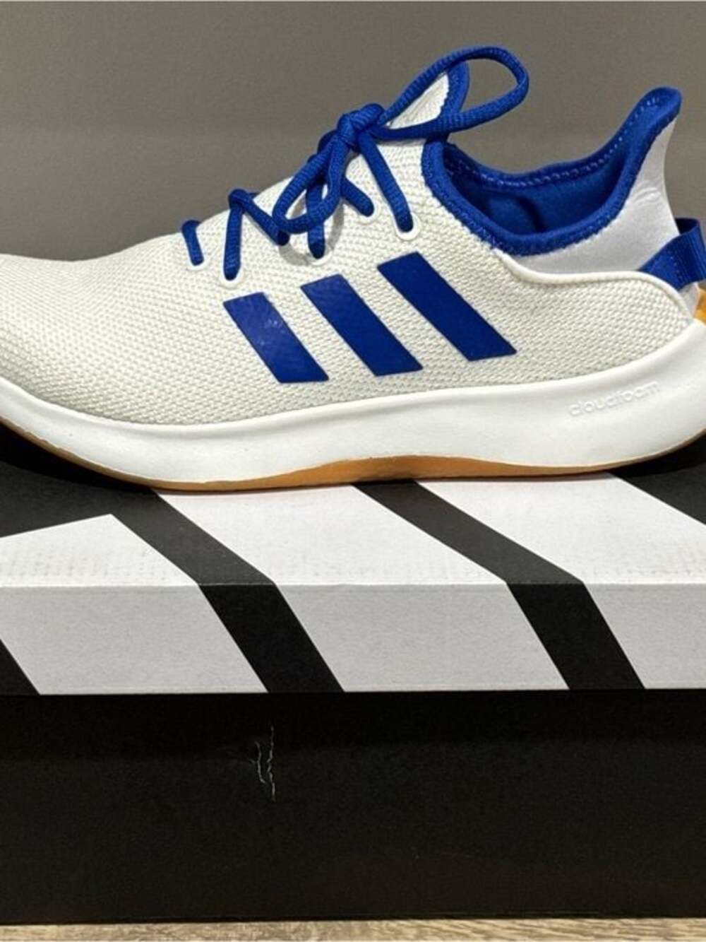 NIB Adidas Cloudfoam Pure, Women’s size 8,White & Royal Blue Slip-On Sneaker